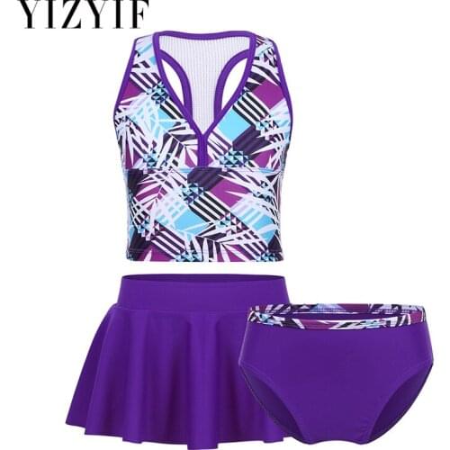 3Pcs/Set Girls Swimwear Swimsuit Kids swimming suit Tankini Digital Printed Bathing Suit Set Tops with Bottoms Skirt bikini 2019