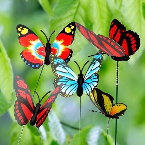 5 Pcs/Bunch Butterfly Flower Pots Decoration Garden Supplies Colorful Butterfly Stakes Outdoor Decor With Pile