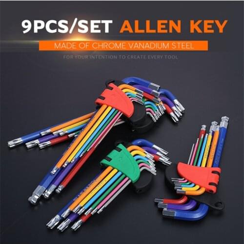 QUK Allen Key Set Hex Wrench Screwdriver Set Hexagon Spanner Universal 9Pcs Ball End Torx Star Keys Tool L Type Hand Tools Kit