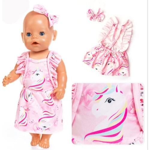 New Style Pink Dress Fit For born 43cm Doll Clothes Doll Accessories For 17inch Baby Doll