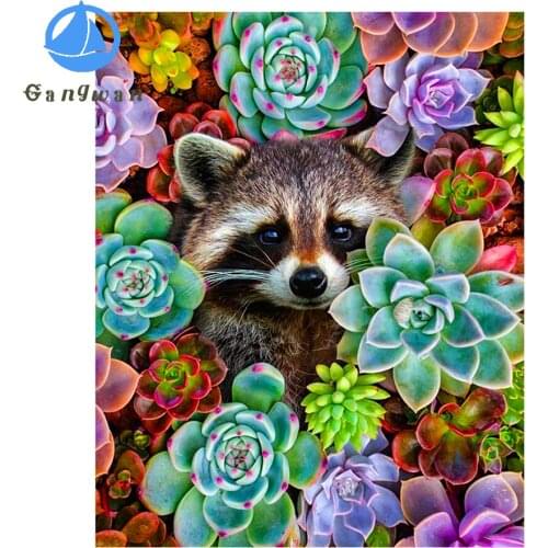 Cute raccoon Diamond Painting succulent plants Full SquareRound Diamond Embroidery animal Home Decor Mosaic hobby handmade gift