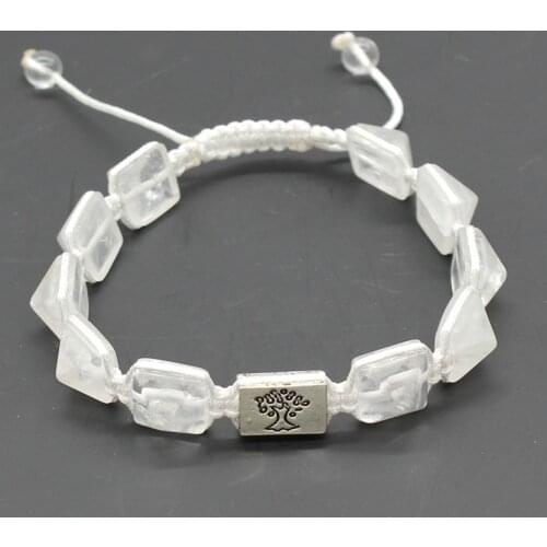 100-Unique 1 Pcs Silver Plated Tree of Life Connect Natural Rock Crystal Square Pyramid Elastic Bracelet