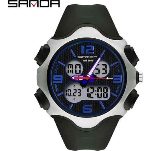 Sanda Sport Digital Watch Student Fashion Electronic Clock Outdoor Men Large Dial Luminous Multi-function Wristwatch Waterproof