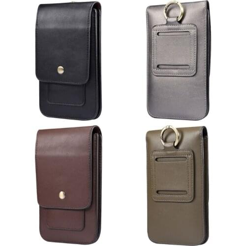 Men Cell Phone Belt Holster Case Vertical Hanging Waist Pack Bag Luxury Vintage Faux Leather Card Holder Wallet Pouch