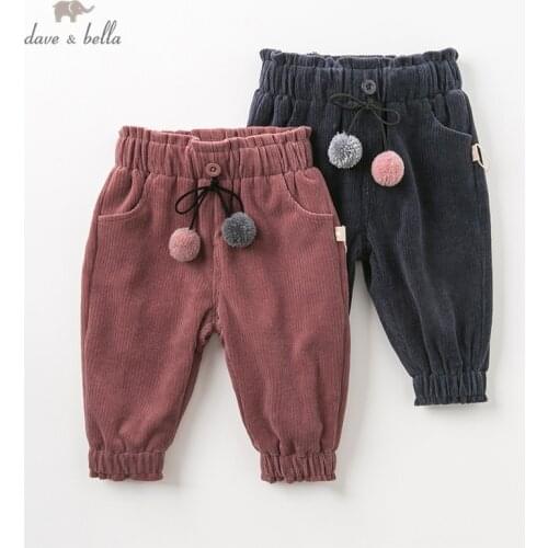 DB12389 dave bella winter baby girls fashion ball pockets solid pants children full length kids pants infant toddler trousers