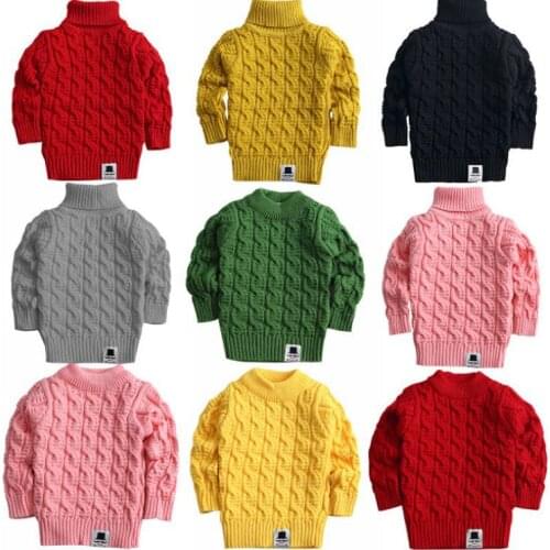 Childrens Clothes Autumn Winter New Classic Linen Blouse Pure Color High Collar Long Sleeve Sweater