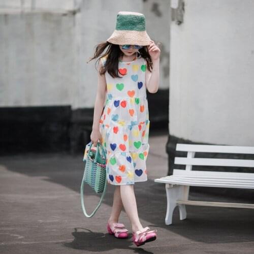 2020 New Girls Dresses Heart Printed Kids Sweet Dress Teen Children Cotton Dress Baby Sundress Toddler Summer Clothes #8585