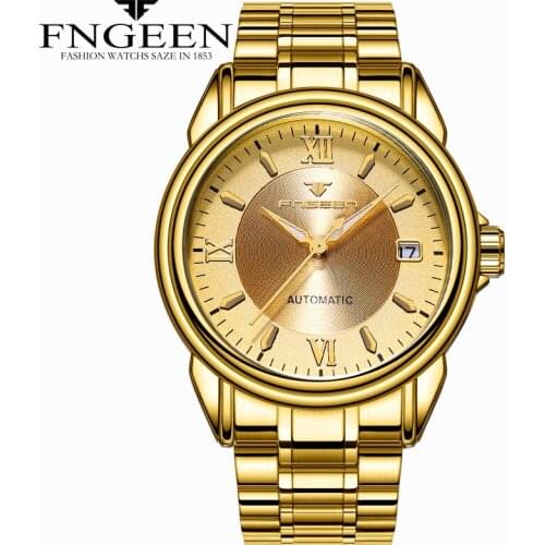 FNGEEN 6602 Fashion Mens Automatic Mechanical Watch Perfect Steel Band Stainless Steel Waterproof Business Wristwatch