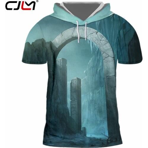CJLM hooded T-shirt mens hot O-neck door 3D t-shirt printing holy door hip-hop large size clothing mens autumn T-shirt