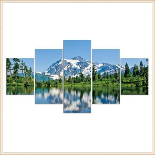 HD 5 Pieces Scenic Snow-capped and Lakes Pictures Posters Wall Art Home Decor for Living Room Painting Wall Art Anime Poster