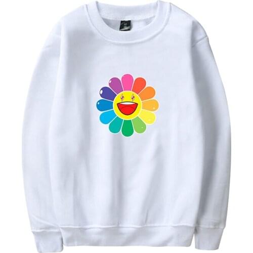 Rainbow Flower Hoodie Pullover Costume Fashion Hip Hop Men Women Capless Sweatshirts Long Sleeve Unisex Hoodies White Black Tops