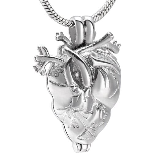 K10000 Anatomical Heart Urn Necklace for Ashes Pendant Locket Stainless Steel Keepsake Memorial Cremation Jewelry