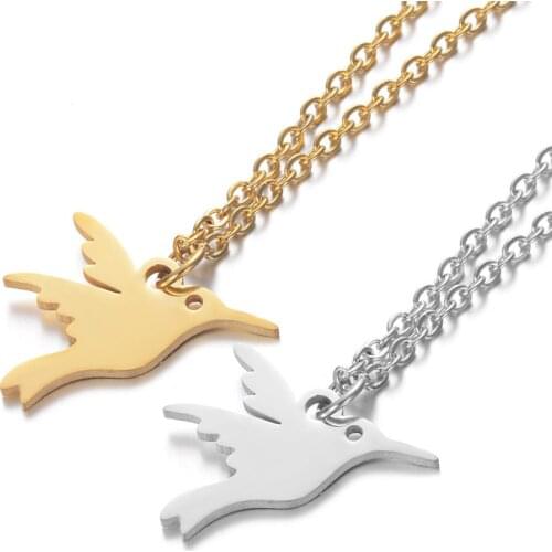 316L Stainless Steel Gold Steel Tone Animal Pendant Necklace Lovely Elephant Cat Hummingbird Charm Long Chain Choker Collar