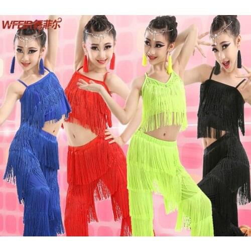 Samba tassel Latin dancewear costumes Girls Salsa ballroom Fringe trim dance Tops&Pants costume Adult Ballroom dancing dress