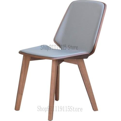 Walnut Book Chair Nordic Solid Wood Home Leather Upholstered Dining Chair