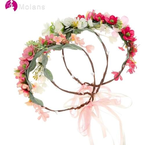 MOLANS Handmade Artificial Flower Crown For Bride Bridesmaid Wedding Art Photography Cute Romantic Hair Accessories Headband