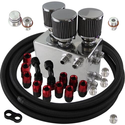 Power Driven Oil Catch Can / Breather Tank Race Kit W/ Hose Fit For Honda Acura VTEC Black / Silver