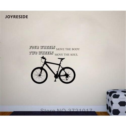 JOYRESIDE Quote Two Wheels Move The Soul Wall Bicycle Decal Vinyl Sticker Home Decor Kids Teen Room Bedroom Design Murals A497