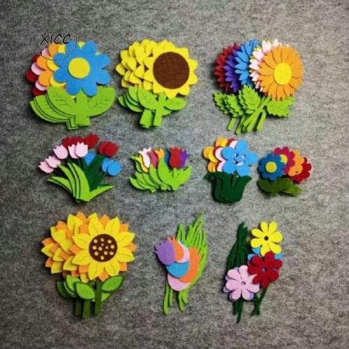 Flower Wall Stickers Non-woven Felt Fabric Tulips Sun Flower Kindergarten School Classroom Kids Handmade DIY Home Decoration Toy