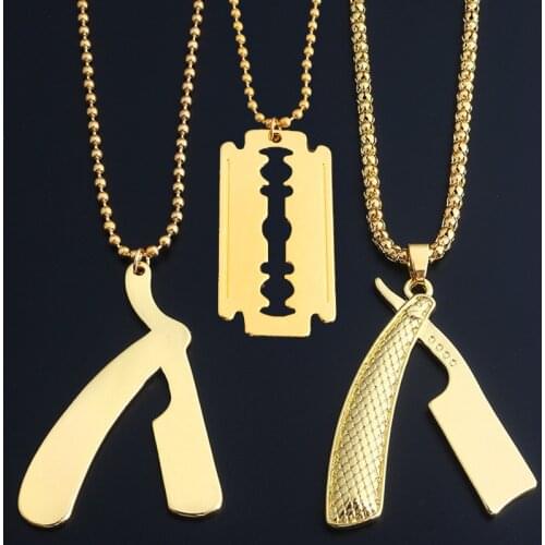 SG New Fashion Jewelry Hot style Hip Hop Alloy Razor Blade Barber Shears Razor Razor Army Card Items Charm Necklace Pendant
