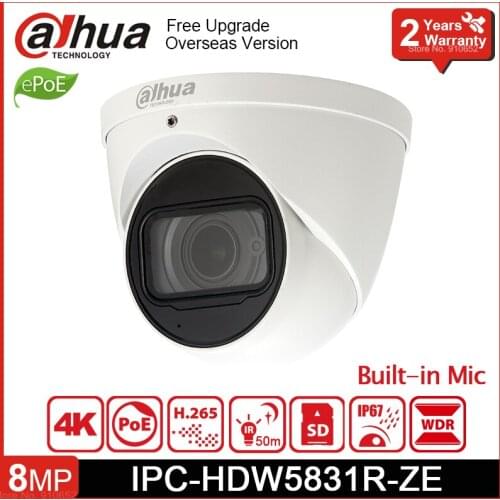 Original Dahua IPC-HDW5831R-ZE 8MP Dome IP Camera POE H.265 IR 50m Built-in Mic Network Camera with logo Replace IPC-HDW5231R-ZE