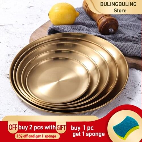 Cake Tray Dinner Dishes Gold Dining Plate Table Service Tableware Round Plate Western Steak Round Tray Kitchen Plates 1 Pc