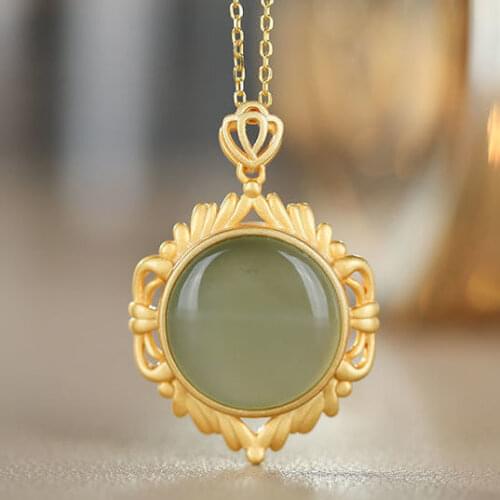 Ancient Style Silver Plated Jade Pendant Retro Style Jewelry Womens S925 Sterling Silver Inlaid Natural Ornament