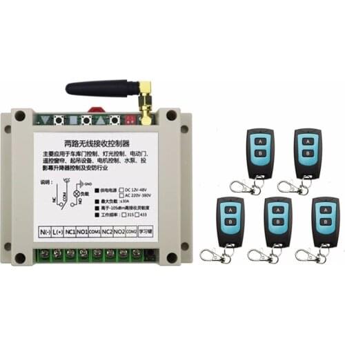 New DC12V 24V 36V 48V 10A 2CH Radio Controller RF Wireless Relay Remote Control Switch 315 MHZ 433 MHZ 5 Transmitter+1 Receiver