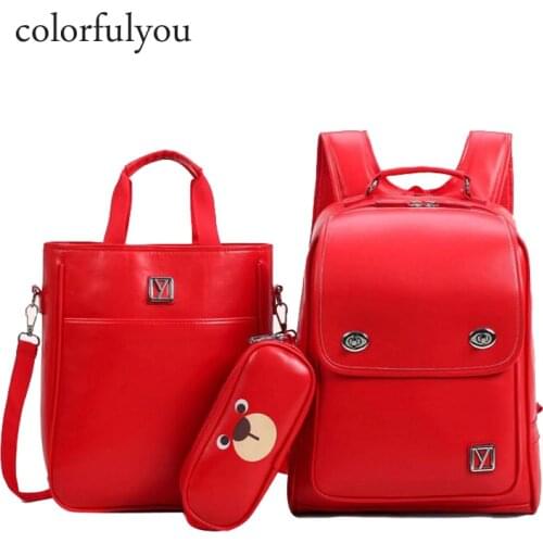 Cartoon bear backpack for women 3pcs/set School Backpacks Girls and boys Satchel waterproof PU School Bags For teenager 2019 NEW