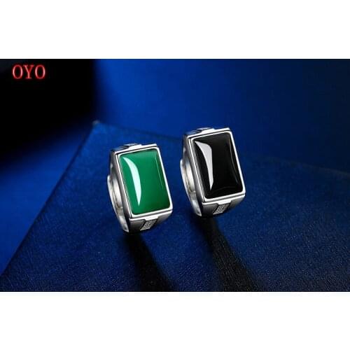 S925 sterling silver natural gemstone simple domineering agate open ring color gem chalcedony mens ring