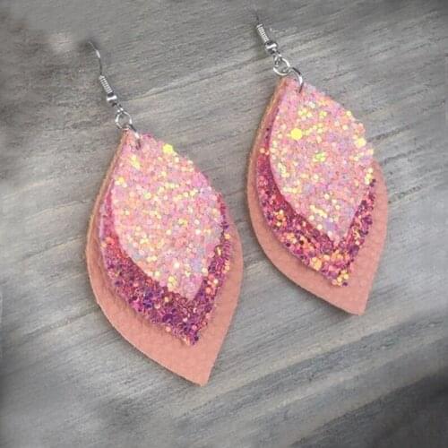 Teardrop Glitter Layered Faux Leather Earrings Multilayer Color Leaf Earrings Accept Your Custom