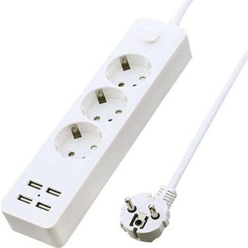EU Plug Power Strip 4 USB Port Charger Socket, 1800W Multiple Portable Travel Plug Adapter 1.8 Extension Cord Socket For Iphone