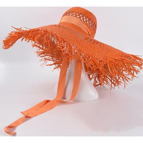 Straw hat women summer Large eaves beach vacation photo sunscreen straw hat personality European style foldable beach hat