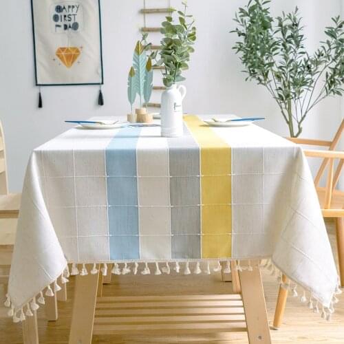 Wedding Dining Table Cover Tea Table Cloth Classic Plaid Decorative Linen Tablecloth with Tassel Waterproof Oilproof Rectangular