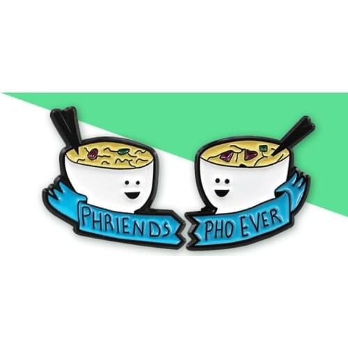 Funny Cartoon Coffee Tea Cup Brooch FRIENDSHIP FOREVER Couple Gift Jewelry Denim Coat Gift Lapel Cowboy Enamel Pin Friend Love