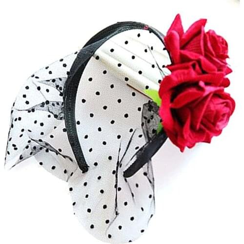 Women Sexy Mesh Veil Headband Rose Flower Lace Black Hair Hoop Masquerade Cosplay Party Headpiece Gift Halloween