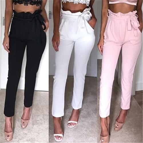 New Fashion Women Pants Summer Autumn Pencil Trousers Solid Ladies Drawstring High Waist Pants Streetwear Office Lady Trousers