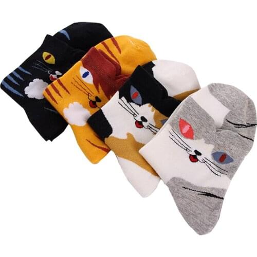 Women autumn winter cute 3D cat cartoon animal cotton socks for woman fashion socks 4pairs/lot