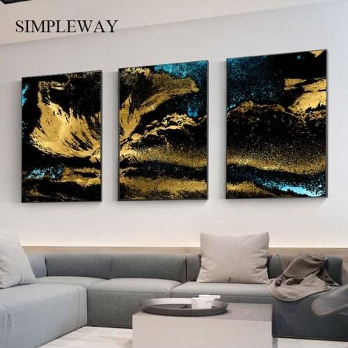Golden Color Black Abstract Artwork Painting Canvas Print Nordic Style Poster Modern Art Wall Picture Living Room Decoration
