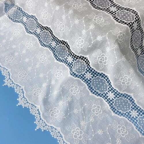 100%Cotton Cloth Milk-silk Thread 3D Full Embroidered Lace Fabric Handmade DIY Clothes Accessories Width 130cm 1Yard