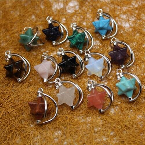 12pcs Natural stone star pendant necklace Melcaba watermelon red Meditation Quartz Treat Crystal Charm for Jewelry Making Free