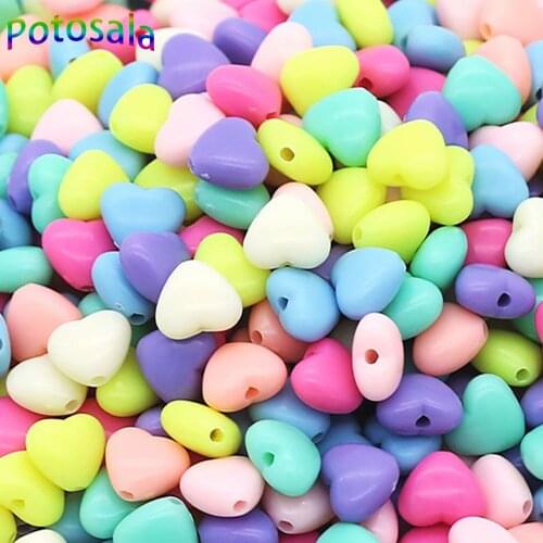 Potosala 200pcs Acrylic Charm Heart Spacer Beads Mixed Color Loose Beads For DIY Jewelry Bracelets Necklace Making 8x8mm