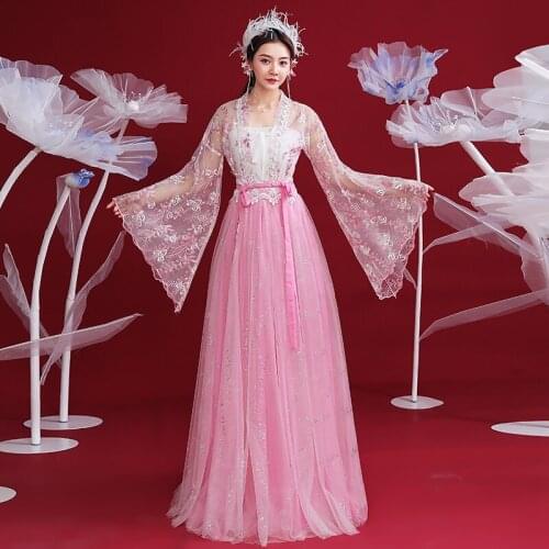 2021 New Hanfu Dress Pink Princess Clothing Women Chinese Folk Dance Costumes Hanfu Festival Outfit Cosplay Party Dress SL4535