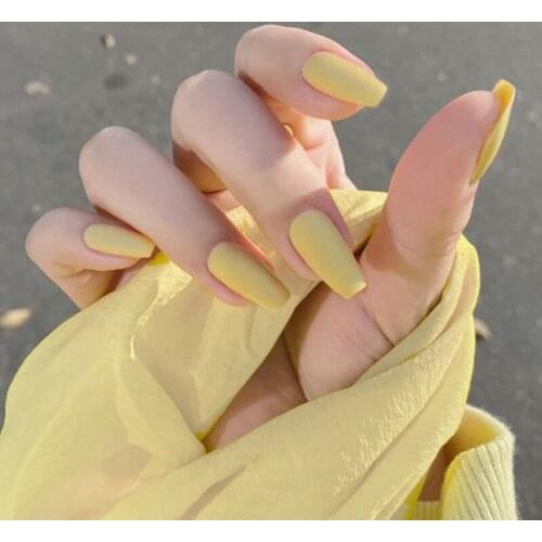 24pcs Pure Color Frosted Ballet Fake Nails with Sticker Wearable Detachable Press on False Nail Tips Fingernails Decor for Girl