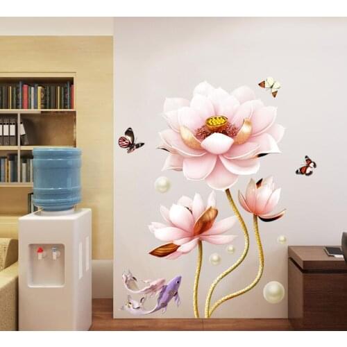 3D Effect Lotus Wall Stickers TV Sofa Background Living Room Bedroom Home Decor Poster Self Adhesive Wallpaper Mural