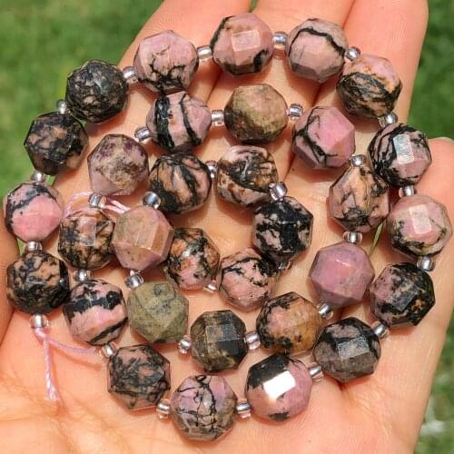 8/10mm Natural Stone Faceted Black Line Rhodonite Bead Loose Spacer Beads For Jewelry Making DIY Earrings Bracelet Necklace