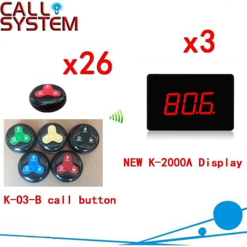 Wireless Paging System Long Range Distance Transmitter Wireless Calling Restaurant Service Pager(3 display+26 call button)