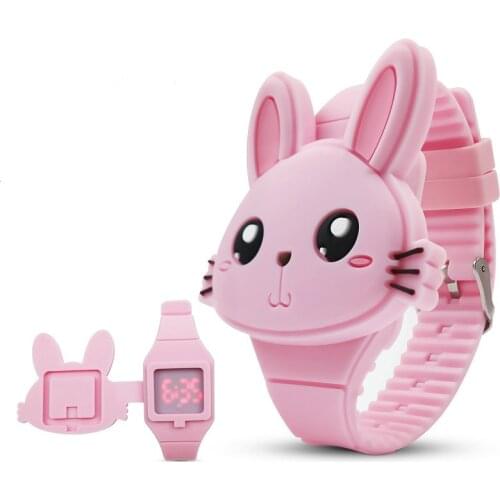 Rabbit Cartoon Children Watches Flip Cover Rubber Electronic Kids Watch for Boy Student Girls Clock Reloj Infantil Saati
