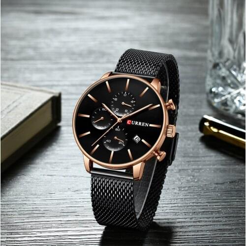 CURREN Male Business watch Stainless Steel Mesh Strap Quartz Watches Men Clock Chronograph and Auto Date Wristwatch