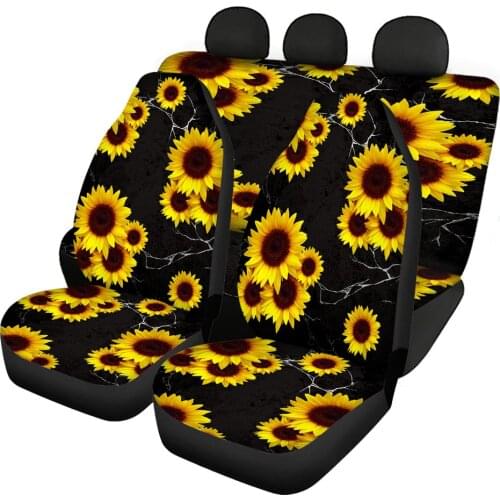 Upetstory Black Sunflower Print Car Seat Covers Full Set Universal Fit Auto Car Front Seat and Back Cushion Protector Most Car